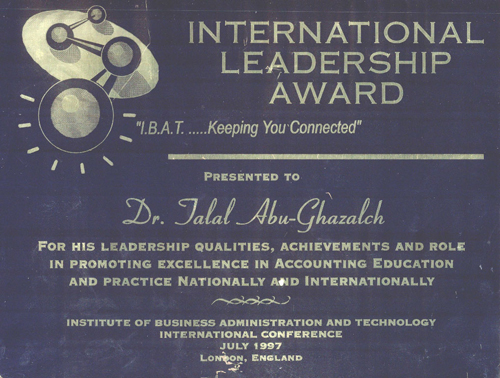 The International Leadership Award issued by the Institute ...