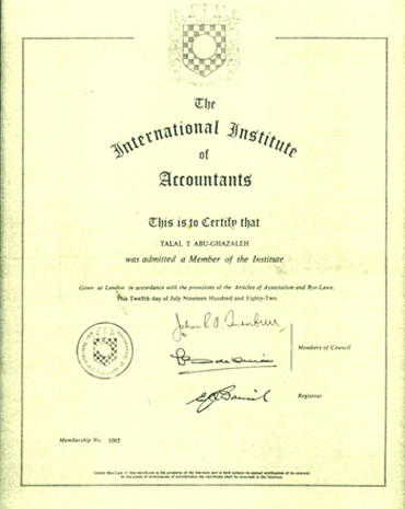 Membership certificate of the International Institute of ...