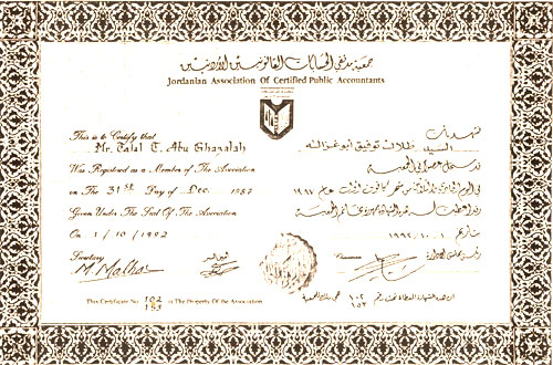 Membership certificate of the Jordanian Association of ...