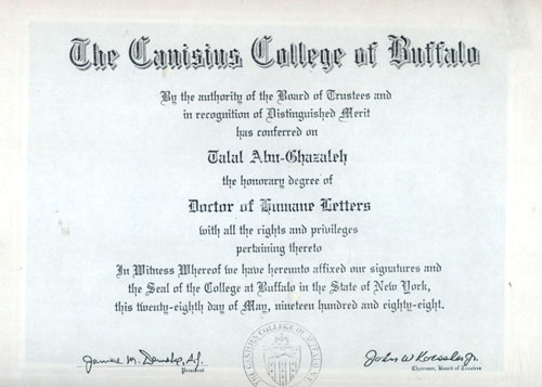 Honorary degree of Doctor of Humane Letters, issued by ...